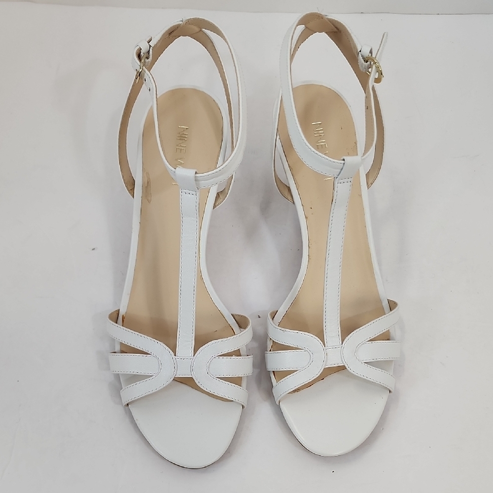 Nine West White T-Strap Sandals, size 8.5